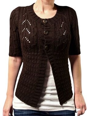 Aeropostale | Y2K Brown Short Sleeve Button Closure Flyaway Babydoll Cardigan